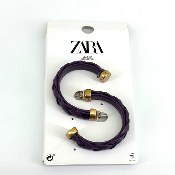 Zara Jewelry - New Zara Purple Leather Hoops Gold Tone